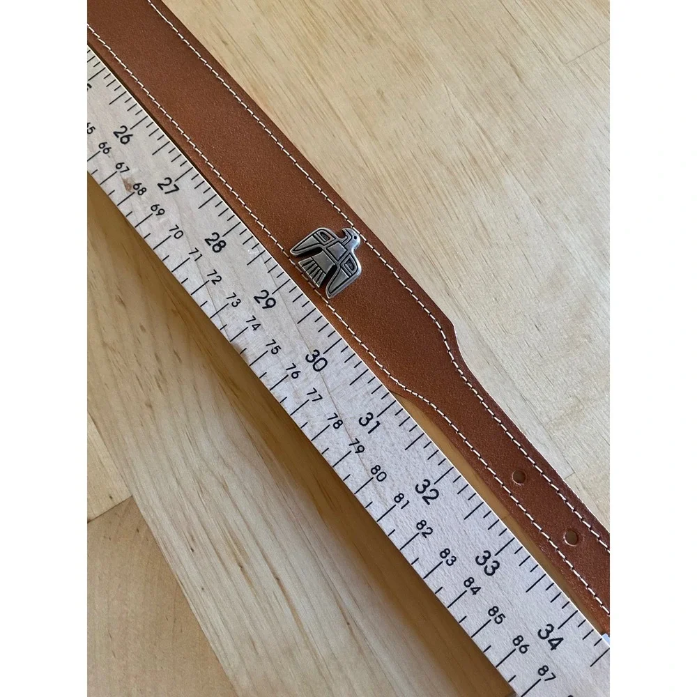 Tan Leather Southwestern Concho Belt Silver Tone Buffalo Thunderbird Sun Size 34